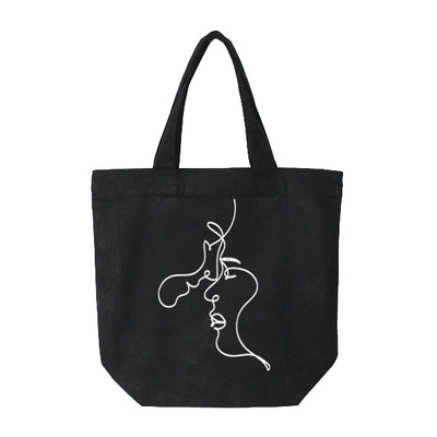 Black Cotton Bag with Faces