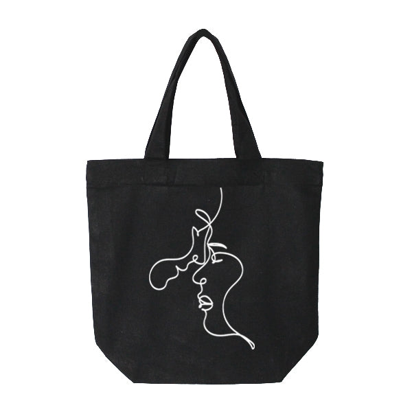 Black Cotton Bag with Faces